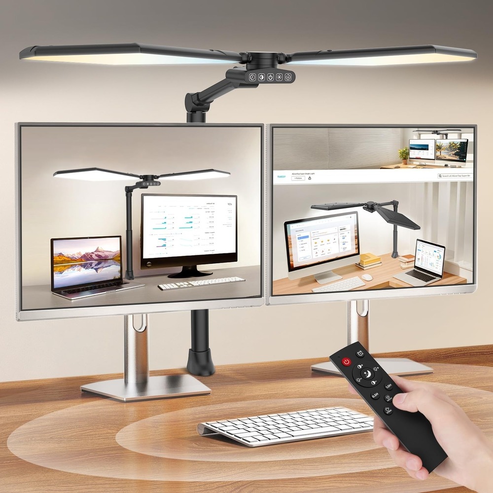 Tuedp 36W LED Dual-Head Architect Desk Lamp Clamp Mount Remote Black 3600LM